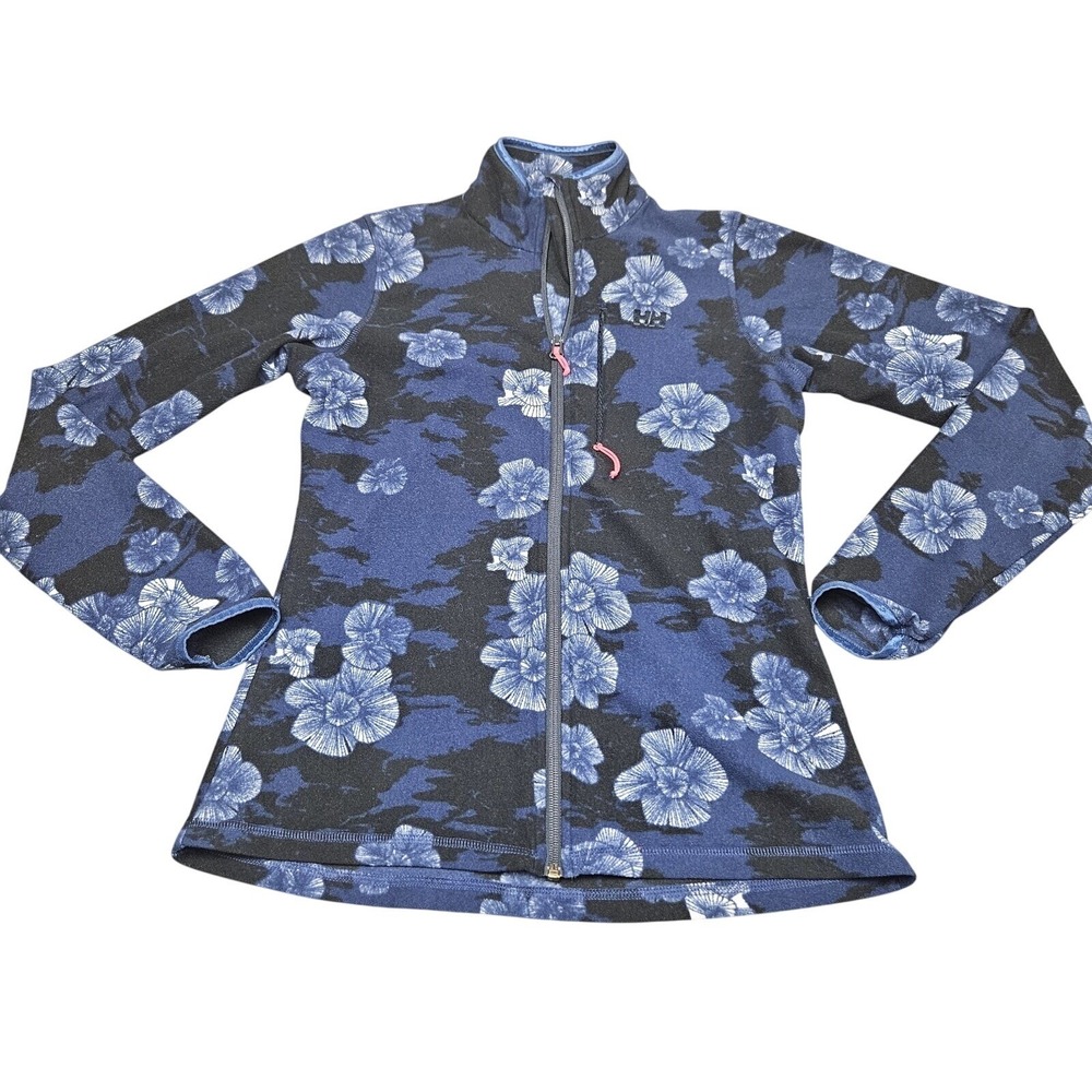 Helly Hansen Fleece Jacket Womens M Blue Floral Camo Full Zip Mock Neck Coastal